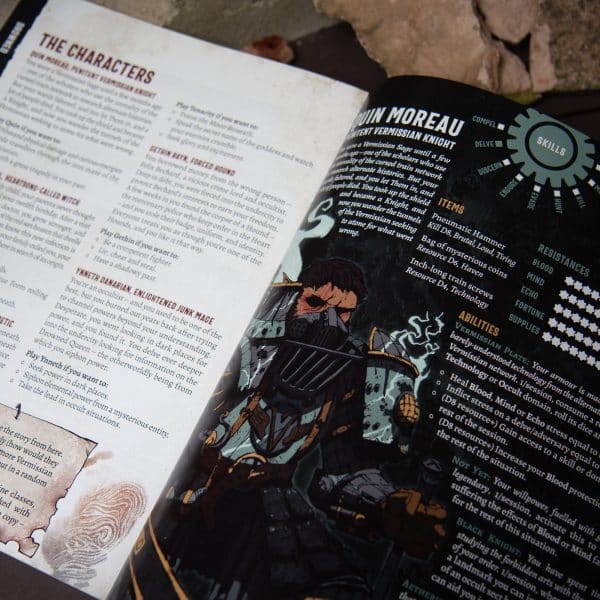 Heart Quickstart internal shot showing character sheets