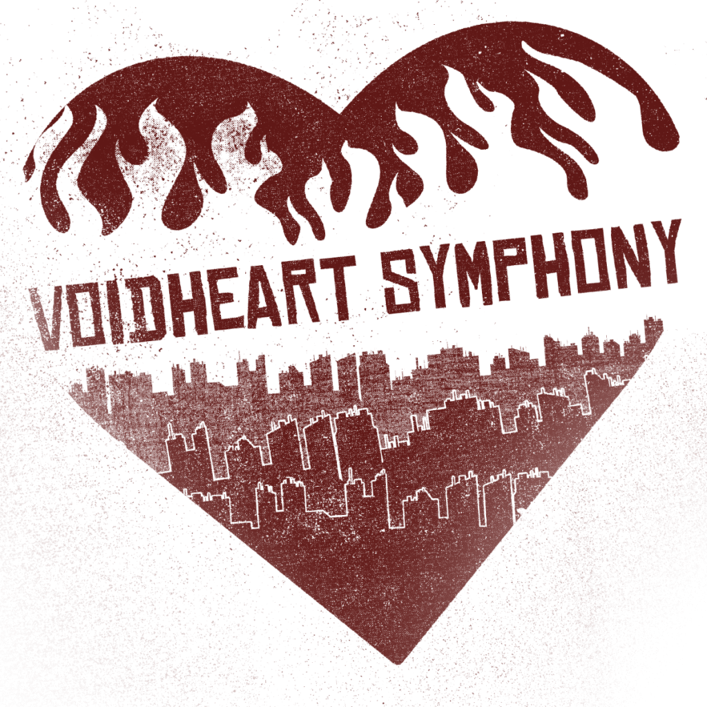 Voidheart Symphony logo – a heart with a burning skyline inside it.