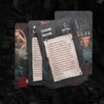 A photo showing some cards from the Delve deck