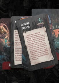 A photo showing some cards from the Delve deck